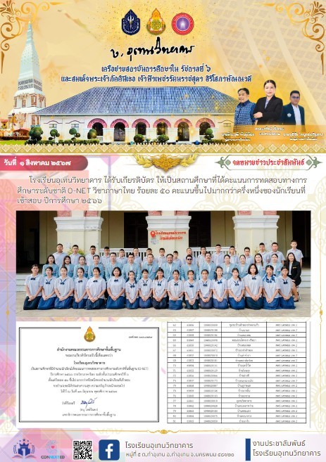 สถานศึกษาที่ได้คะแนนการทดสอบทางการศึกษาระดับชาติ O-NET วิชาภาษาไทย ร้อยละ ๕๐ คะแนนขึ้นไปมากกว่าครึ่งหนึ่งของนักเรียนที่เข้าสอบ ปีการศึกษา ๒๕๖๖