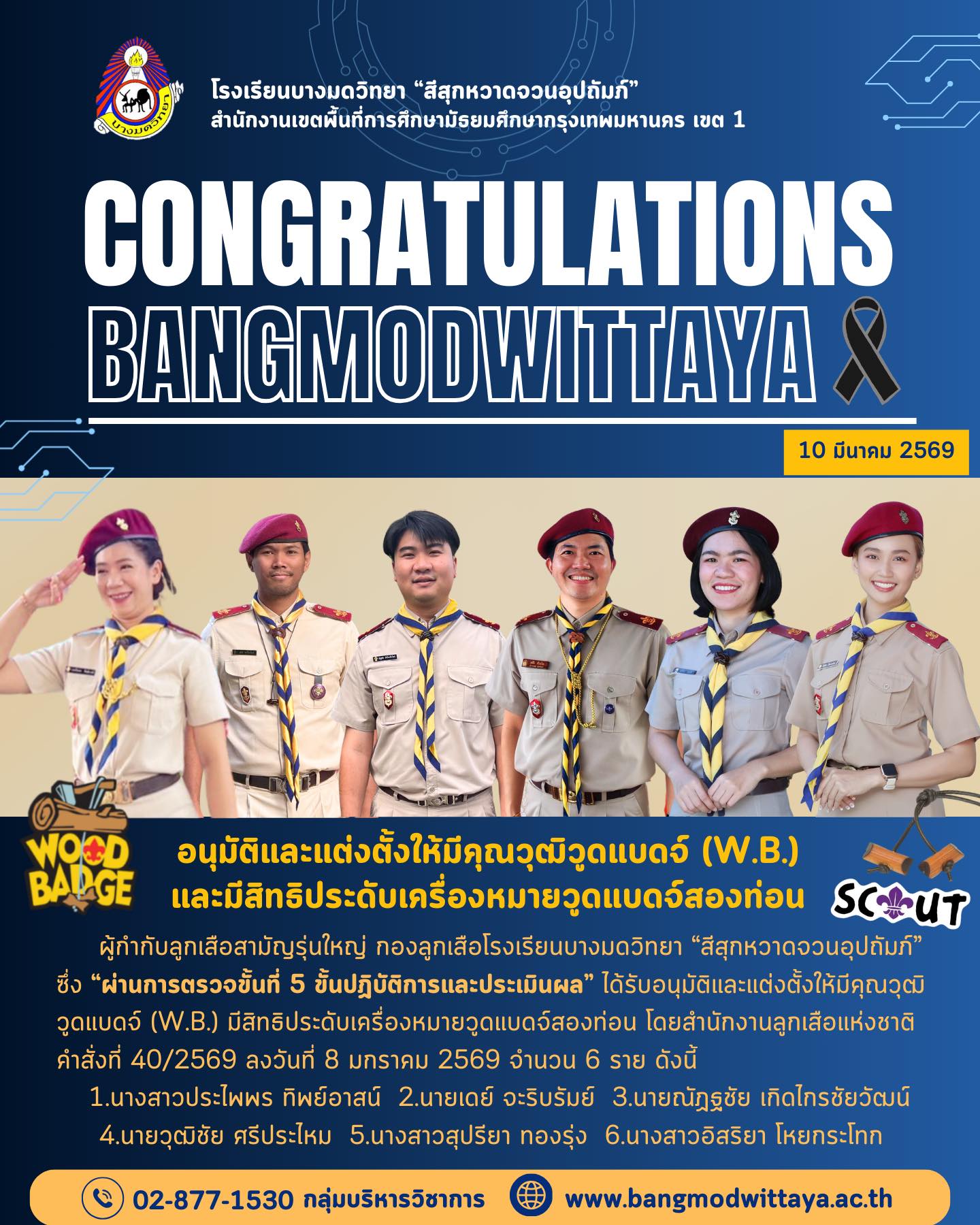 อนุมัติและแต่งตั้งให้มีคุณวุฒิวูดแบดจ์ (W.B.) และมีสิทธิประดับเครื่องหมายวูดแบดจ์สองท่อน